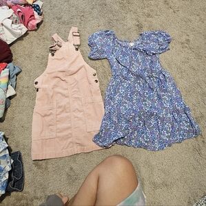 Cat & Jack Pink Overall and Blue Floral Dress Set